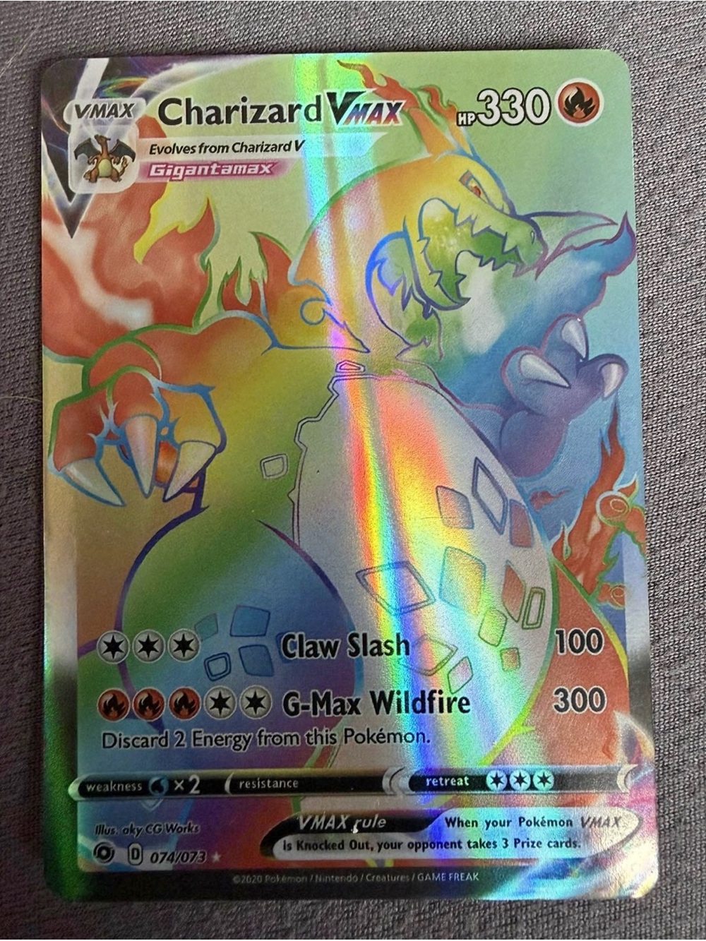 Pokemon Charizard VMAX Holographic Card - Red, Orange, Blue